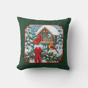 Cardinals Christmas Feast Green Throw Pillow