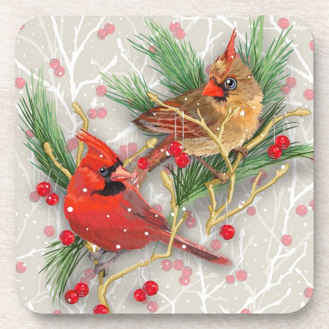 Cardinals Couple Christmas Coaster (Front)