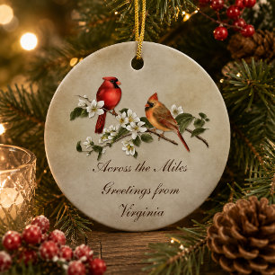 Cardinals Dogwoods Across The Miles Christmas Ceramic Ornament