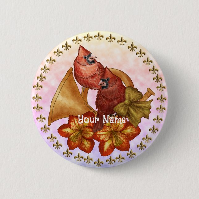 Cardinals Horn  2 Inch Round Button (Front)