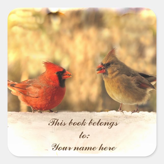 Cardinals in Autumn Bookplate Square Sticker (Front)