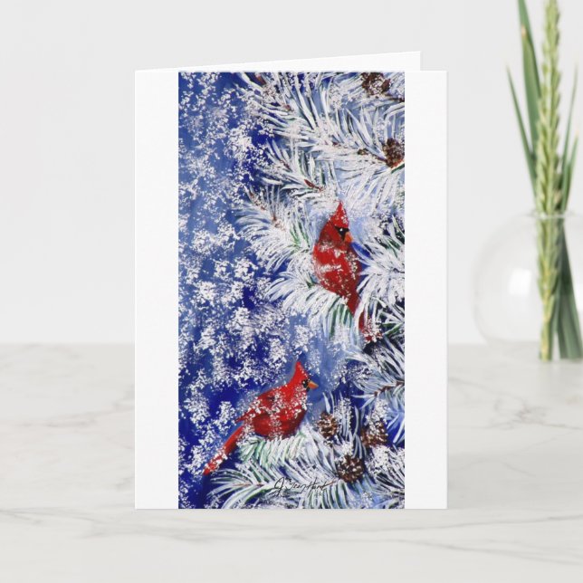 Cardinals In Snow Holiday Card (Front)