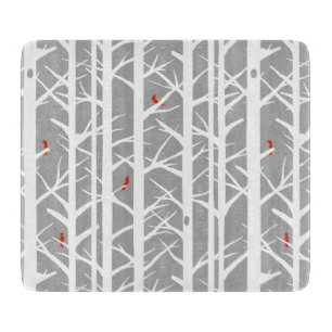 Cardinals in the Birch Trees in Light Gray Cutting Board