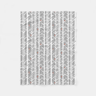 Cardinals in the Birch Trees in Light Gray Fleece Blanket