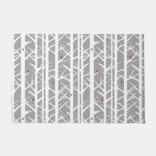 Cardinals in the Birch Trees in Light Grey Doormat