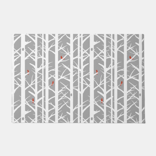 Cardinals in the Birch Trees in Light Grey Doormat (Front)