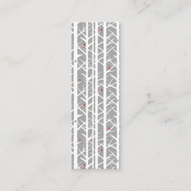 Cardinals in the Birch Trees Light Grey Bookmark Mini Business Card (Front)