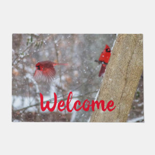 Cardinals in the Snow Doormat