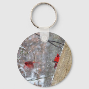Cardinals in the Snow Keychain