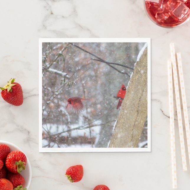 Cardinals in the Snow Napkin (Insitu)