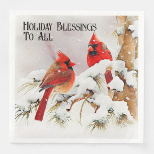 Cardinals in Winter Snow and Evergreen Tree Scene Napkin