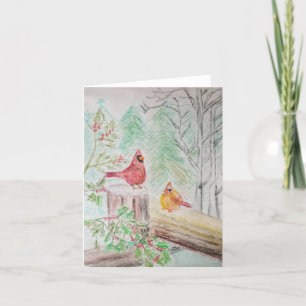 Cardinals on branch thank you card
