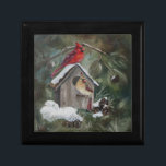 Cardinals On Snowy Birdhouse Gift Box<br><div class="desc">From an original oil painting by Brenda Thour of a male and female cardinal sitting on their birdhouse in the pine trees in the winter. Copyright 2013.  All rights reserved.</div>