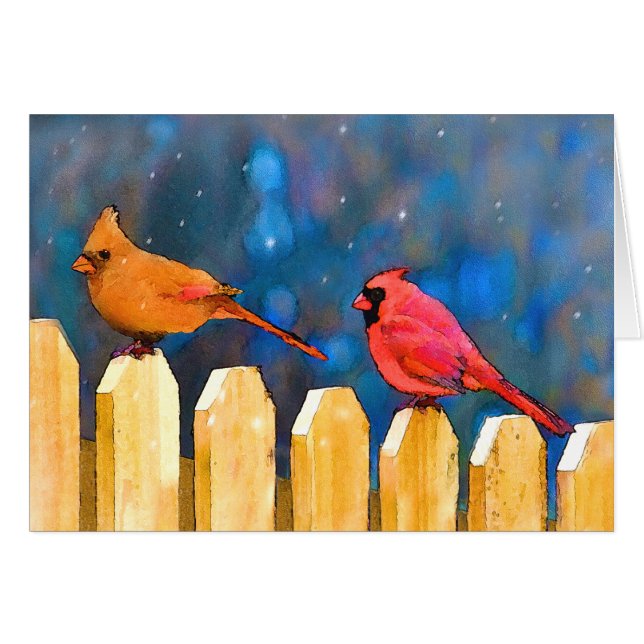 Cardinals on the Fence Painting - Art original (Devant horizontal)
