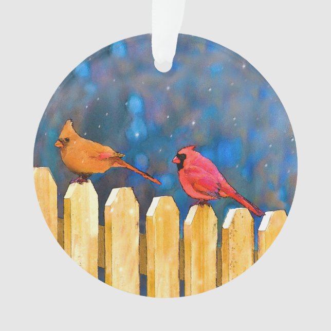 Cardinals on the Fence Painting - Art original (devant)