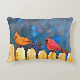 Cardinals on the Fence Painting - Original Art Accent Pillow