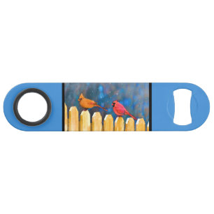 Cardinals on the Fence Painting - Original Art Bar Key