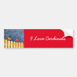 Cardinals on the Fence Painting - Original Art Bumper Sticker