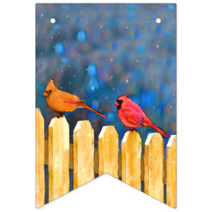 Cardinals on the Fence Painting - Original Art Bunting Flags