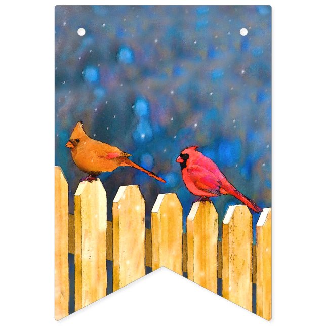 Cardinals on the Fence Painting - Original Art Bunting Flags (First Flag)