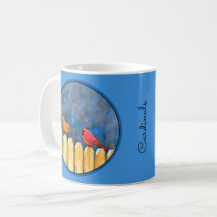 Cardinals on the Fence Painting - Original Art Coffee Mug