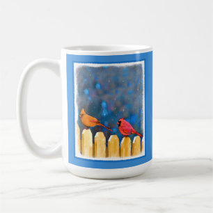 Cardinals on the Fence Painting - Original Art Coffee Mug