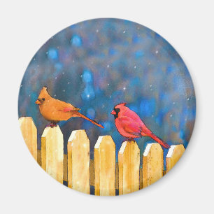 Cardinals on the Fence Painting - Original Art Magnet