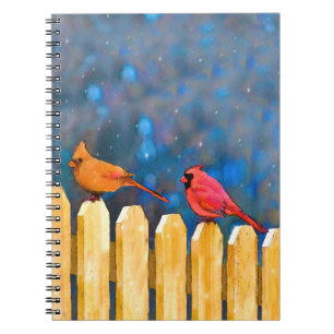 Cardinals on the Fence Painting - Original Art Notebook
