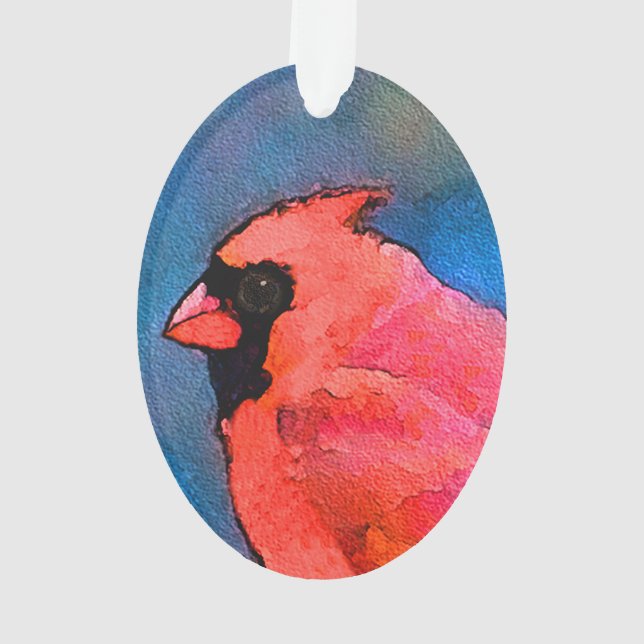 Cardinals on the Fence Painting - Original Art Ornament (Back)