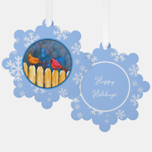 Cardinals on the Fence Painting - Original Art Ornament Card