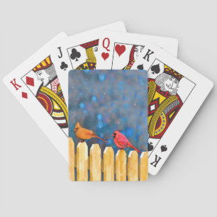 Cardinals on the Fence Painting - Original Art Playing Cards