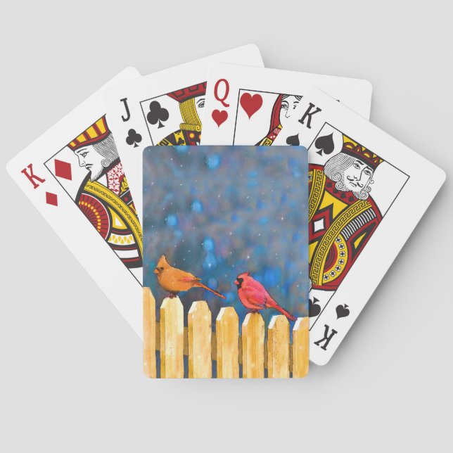 Cardinals on the Fence Painting - Original Art Playing Cards (Back)