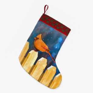 Cardinals on the Fence Painting - Original Art Small Christmas Stocking
