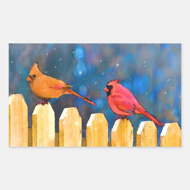 Cardinals on the Fence Painting - Original Art Sticker (Front)