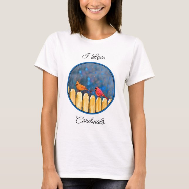 Cardinals on the Fence Painting - Original Art T-Shirt (Front)