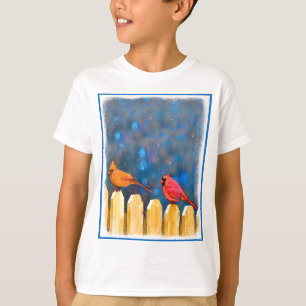 Cardinals on the Fence Painting - Original Art T-Shirt
