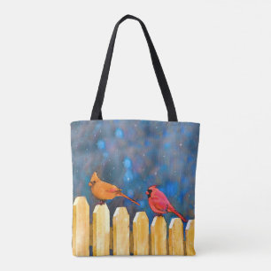 Cardinals on the Fence Painting - Original Art Tote Bag