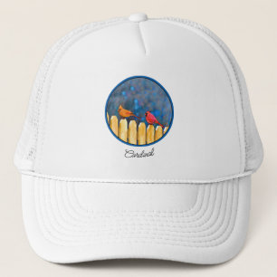 Cardinals on the Fence Painting - Original Art Trucker Hat