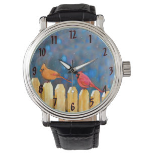 Cardinals on the Fence Painting - Original Art Watch