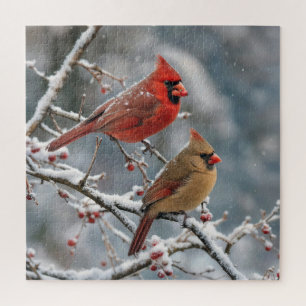 Cardinals on Winter Tree Branch Jigsaw Puzzle