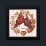 Cardinals Poinsettias  Gift Box<br><div class="desc">Cardinals Poinsettias gift box by ArtMuvz Illustration. Matching cardinal t-shirt, bird lover apparel, cardinals gifts. red bird, bird watching gifts and cardinal apparel. Show your love of birds with this unique cardinal art. Whether you're a bird lover, or just enjoy cute bird designs, Perfect for pet bird owners and bird...</div>