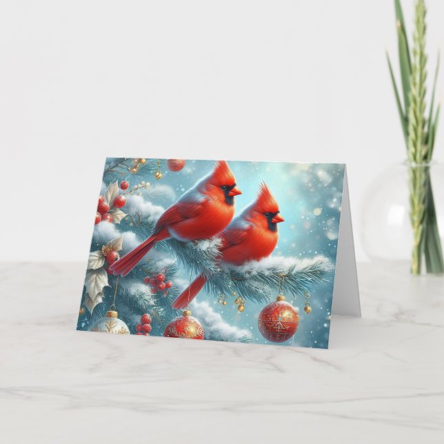 Cardinals rouges bois Noël Cartes de voeux (Devant)