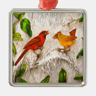 Cardinals. Singing of love Metal Ornament