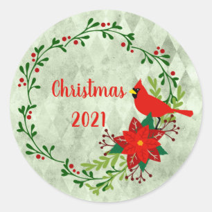 Cardinals Wreath Personalized  Classic Round Sticker