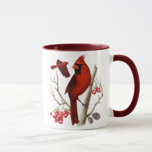 "Cardinaux dans" la tasse de café sauvage d'oiseau