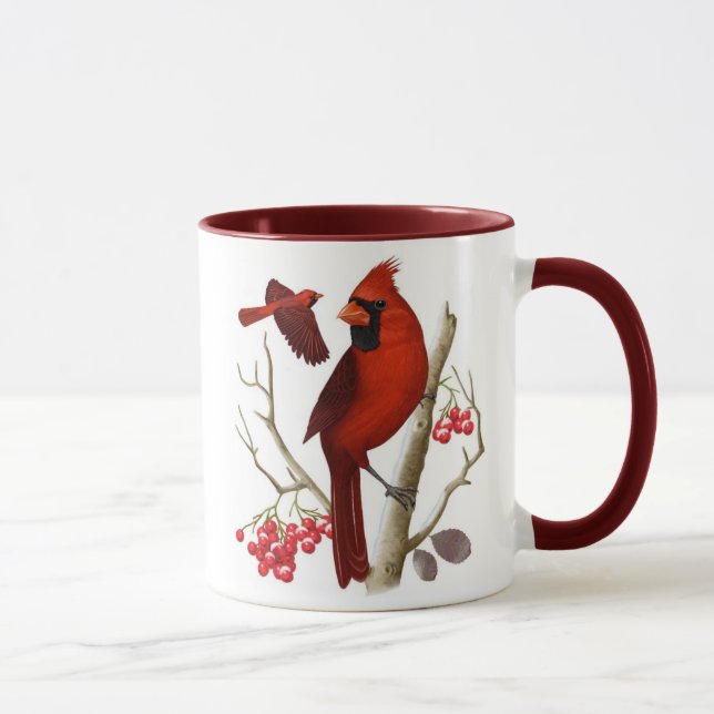 "Cardinaux dans" la tasse de café sauvage d'oiseau (Droite)