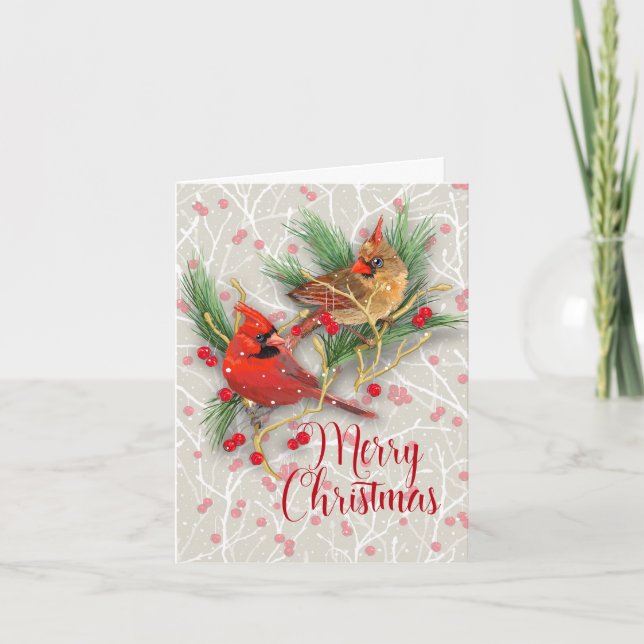 Cardinaux de neige personnalisés Carte de Noël (Devant)