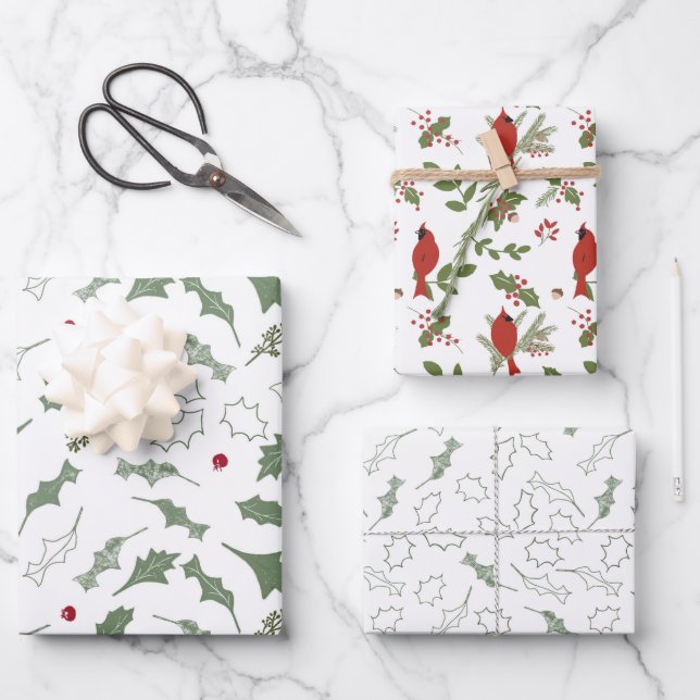 Cardinaux de Noël et papier à enveloppement creux (Recto)