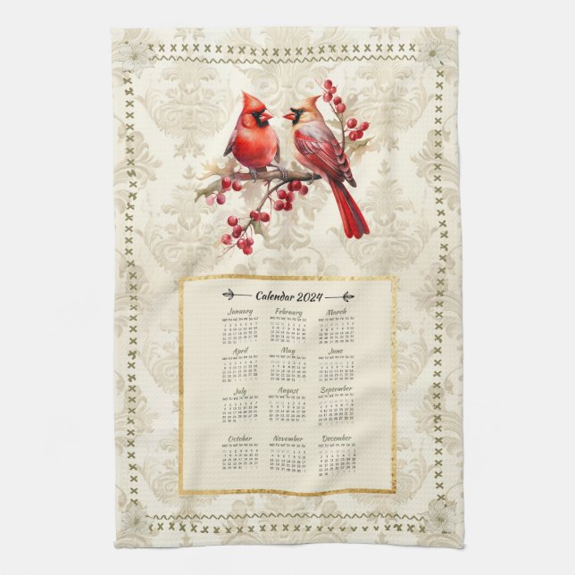Cardinaux de serviettes 2024 Calendrier (Vertical)