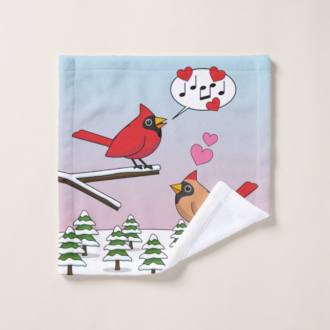 Cardinaux du Nord Rouge mignonne Amour Paysage hiv (Gant de toilette)